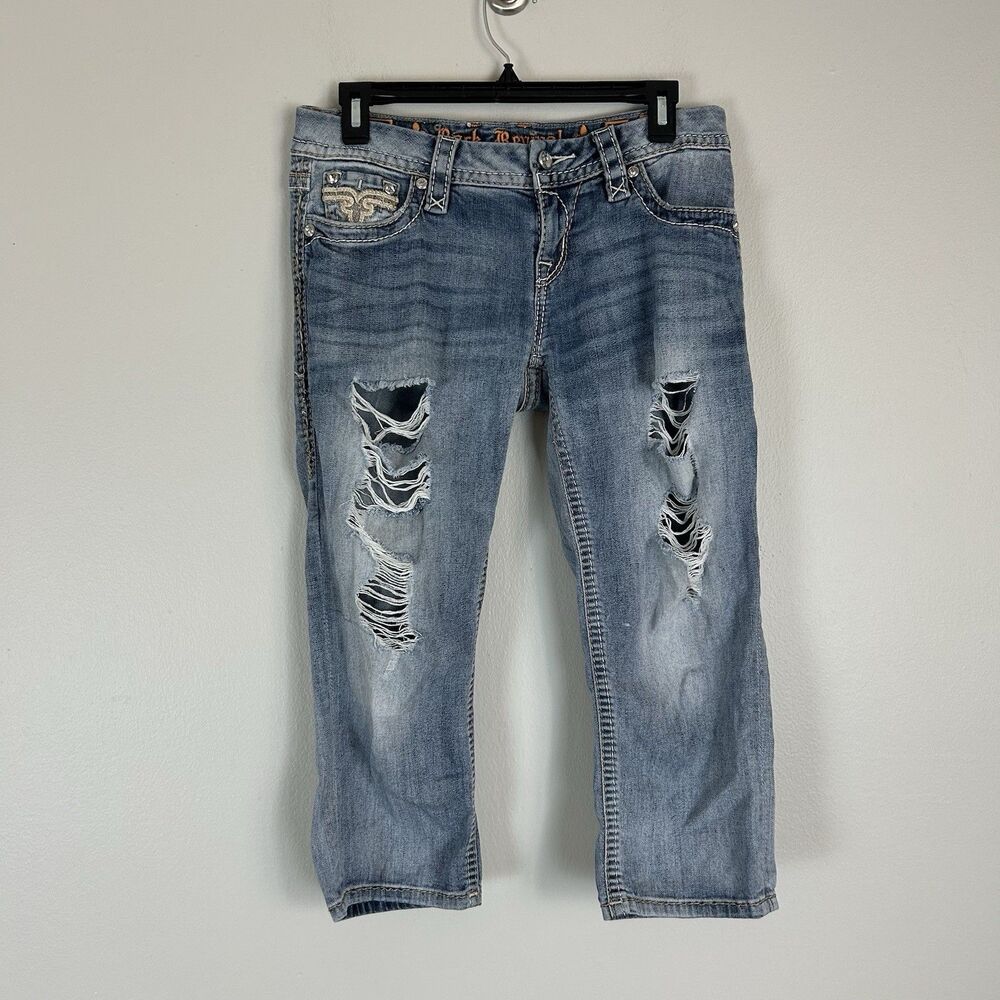 Rock Revival Women's Capri Vivian Slim Fit Crop Jeans Rhinestone Size 27 Cross